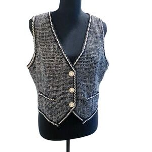 Cider Gray Metallic Thread Tweed Vest with Gold Buttons Size XL